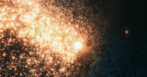 Glowing Golden Particles Flowing Through Cosmic Void
