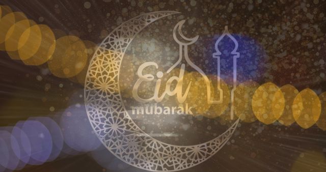 Eid Mubarak Text with Glowing Lights Background - Download Free Stock Images Pikwizard.com