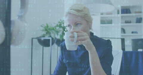 Digital Entrepreneur Analyzing Binary Data While Working