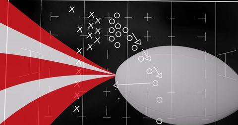 Rugby strategy illustration with game plan and red stripes