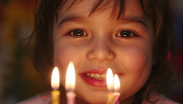 Joyful Child Gazing at Glowing Birthday Candles in Warm Ambiance