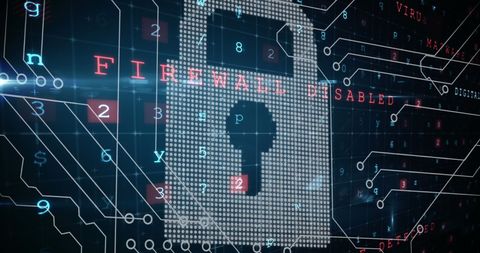Digital concept of internet security with disabled firewall