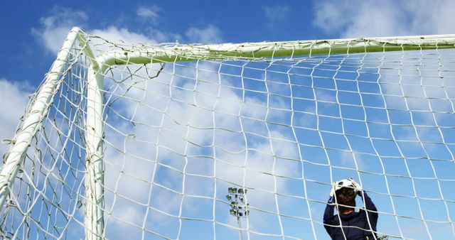 Goalkeeper Prepared for Corner Kick under Clear Blue Sky - Download Free Stock Images Pikwizard.com