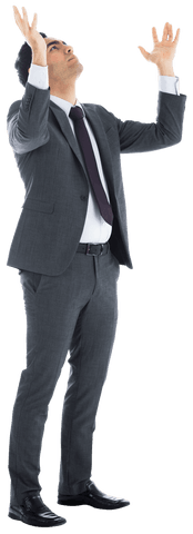 Businessman in Transparent Background Standing with Raised Arms