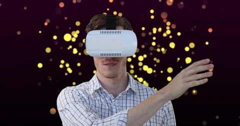Man Interacting with Virtual Reality in Engaging Digital Environment