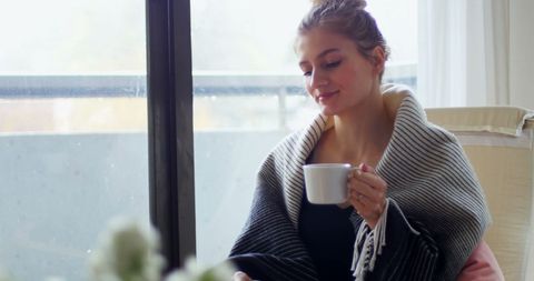 Woman Cozy at Home Enjoying Morning Coffee - Download Free Stock Images Pikwizard.com