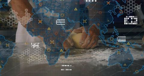 Innovative culinary art with digital world overlay