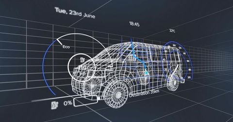 Futuristic SUV Wireframe in Digital Environment