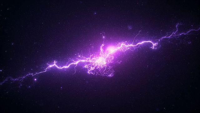 Glowing Purple Plasma Filament Crossing Space, Forming Central Knot and Branching Tendrils