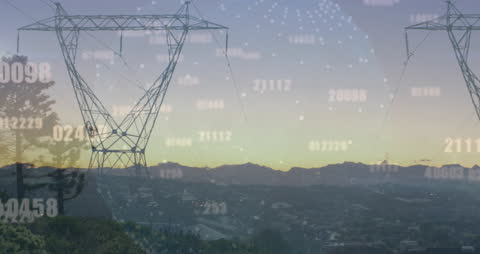 Digital Networks Overlay Cityscape with Grid and Data