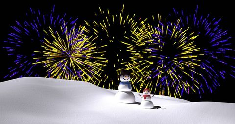 Joyful Snowmen Celebrating Under Colorful Fireworks - Download Free Stock Images Pikwizard.com