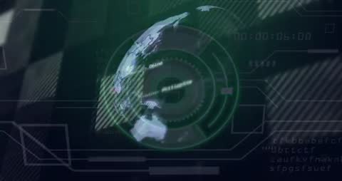 3D Digital Globe with Neon Green HUD in Futuristic Interface