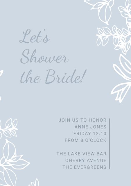 Elegant Bridal Shower Invitation with Floral Design in Soft Blue Tones - Download Free Stock Templates Pikwizard.com