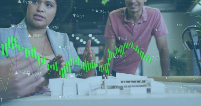 Diverse Analyzing Business Data With Futuristic Chart Overlay in Office - Download Free Stock Images Pikwizard.com