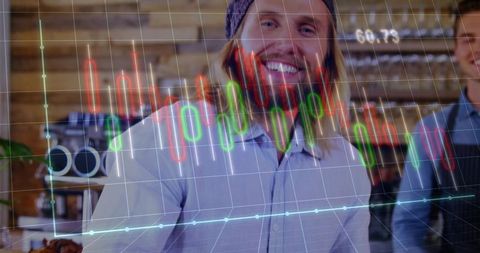 Entrepreneur discussing financial data in a coffee shop