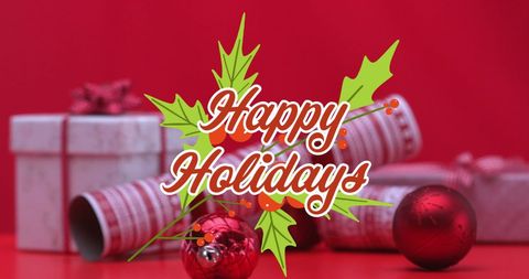 Festive holiday design with gifts red background and message