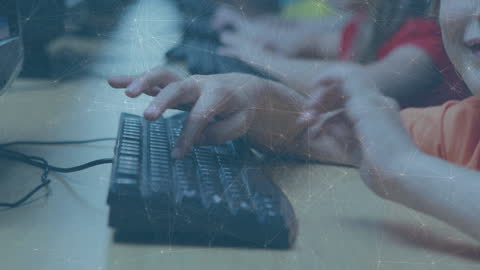 Diverse Schoolchildren Using Computers with Digital Network Overlay