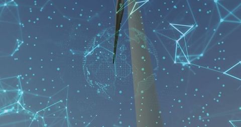 Wind Turbine Blades Against Futuristic Digital Network