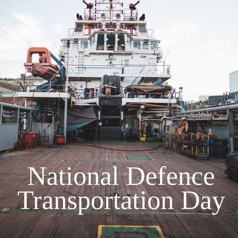 Celebrating National Defence Transportation Day, this scene showcases a large container ship docked at a vibrant dockyard. The focal point captures the grandeur of modern transport vessels within the shipping and logistics sector. Suitable for use in articles or campaigns related to maritime transport, national celebrations, or industrial transportation.