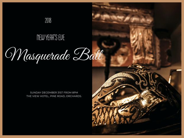 Elegant New Year's Eve Masquerade Ball Invitation with Gold and Black Mask - Download Free Stock Templates Pikwizard.com