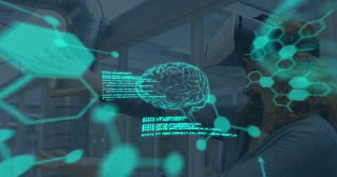 Caucasian Woman Engaging with Virtual Reality Data Technology