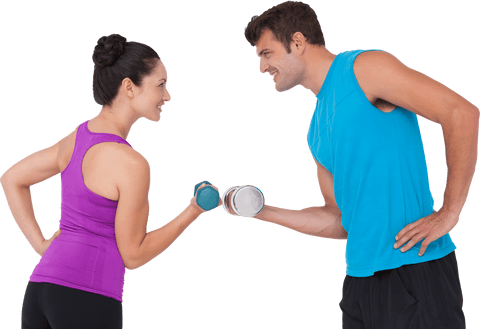 transparent fitness couple exercising with dumbbells smiling - Download Free Stock Videos Pikwizard.com
