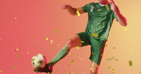 Soccer Player Celebrating Goal with Confetti Around