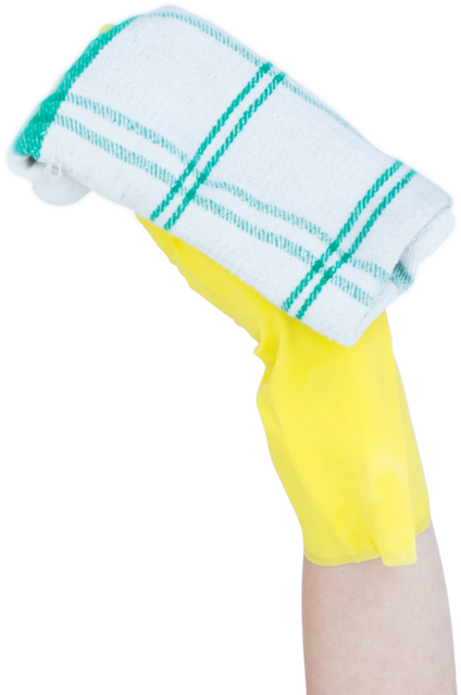 Hand in Yellow Glove Holding Cleaning Rag on Transparent Background - Download Free Stock Videos Pikwizard.com