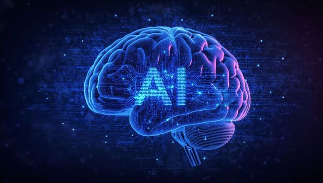 Futuristic Neural Brain with AI Technology glow in Virtual Space