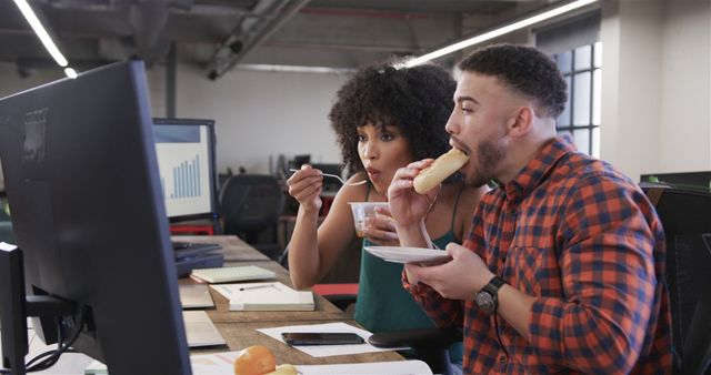 Coworkers Sharing Breakfast While Working in Modern Office - Download Free Stock Images Pikwizard.com