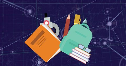 School Supplies and Technology Network Background Illustration