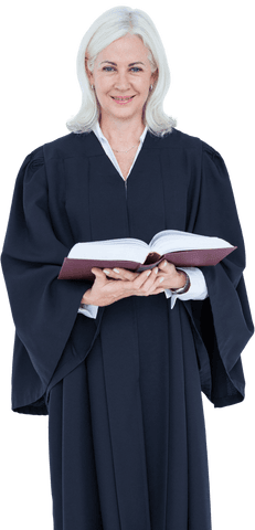 Confident Female Legal Professional Holding Law Book Transparent Background