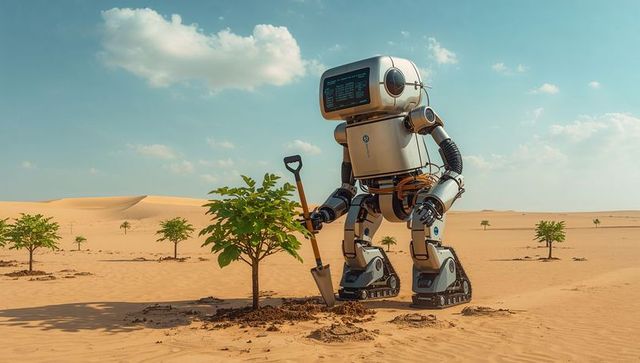 Robot Planting Trees in Desert for Environmental Sustainability