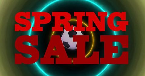 Spring Sale Promotion with Soccer Ball and Neon Rings