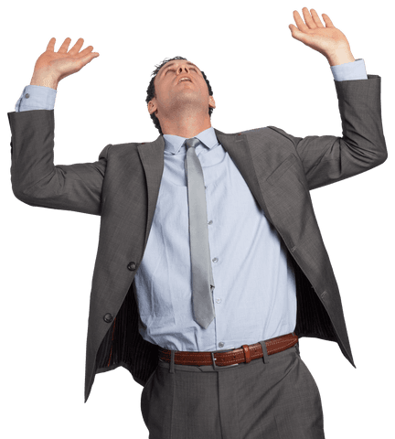 Caucasian Businessman Hands Raised on Transparent Background