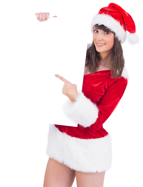 Transparent Background With Smiling Woman In Santa Suit Holding Blank Poster - Download Free Stock Videos Pikwizard.com