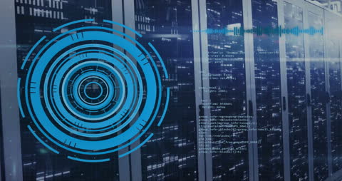 Futuristic Digital Data Processing Over Server Racks