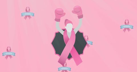 Victorious boxing gloves with breast cancer ribbon