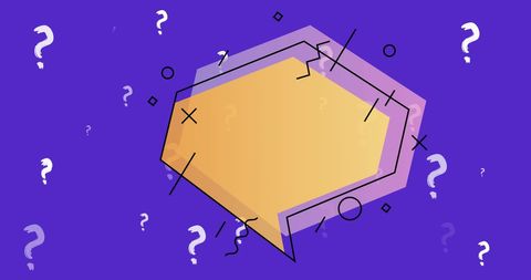 Abstract Geometric Shapes with Question Marks on Purple Background