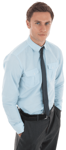 Transparent Businessman with Hands in Pockets Smiling Confidently