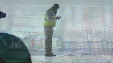 Engineer Analyzing Data with Concepts of Global Finance Overlay