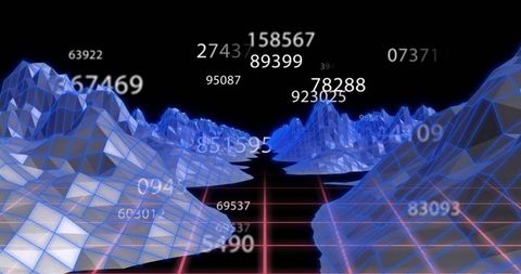 Futuristic digital landscape with floating numbers