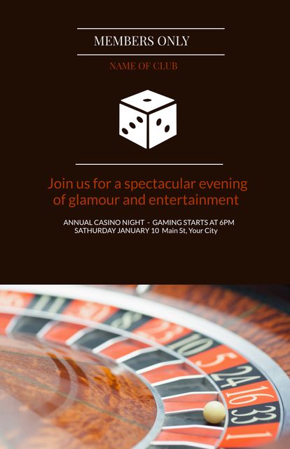 Casino Night Invitation with Elegant Design and Roulette Table - Download Free Stock Templates Pikwizard.com