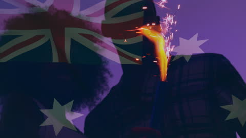 Celebration with Australian Flag and Sparklers