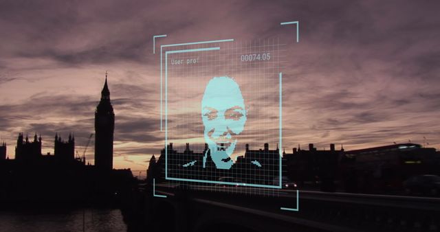 Biometric Face Data Processing Over London Skyline at Dusk - Download Free Stock Images Pikwizard.com