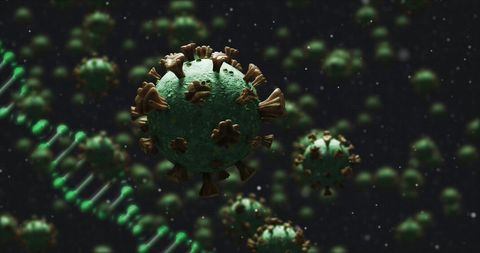 Microscopic view of virus with dna strands during pandemic