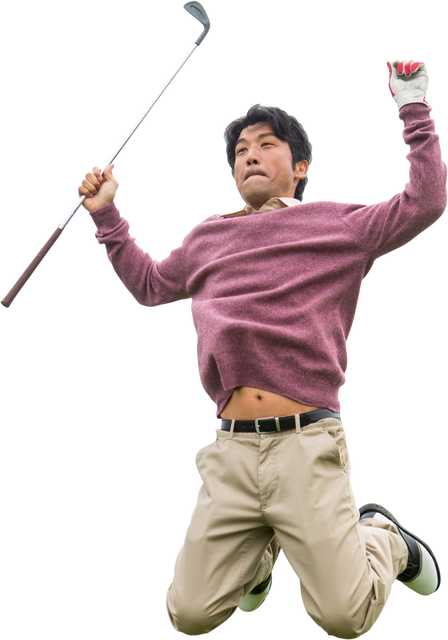 Asian Male Golf Player Jumping Celebrating Transparent Background - Download Free Stock Videos Pikwizard.com