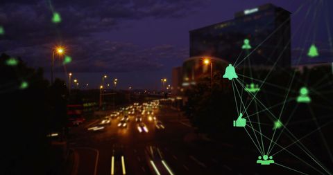 Digital Network Over City Lights at Night