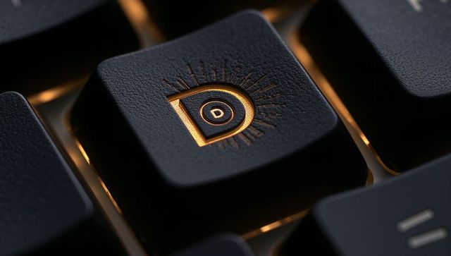 Gilded d artisan keycap closeup on backlit mechanical keyboard with warm led glow