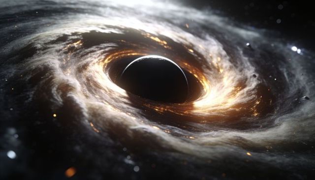 Swirling supermassive black hole with glowing accretion disk and photon ring